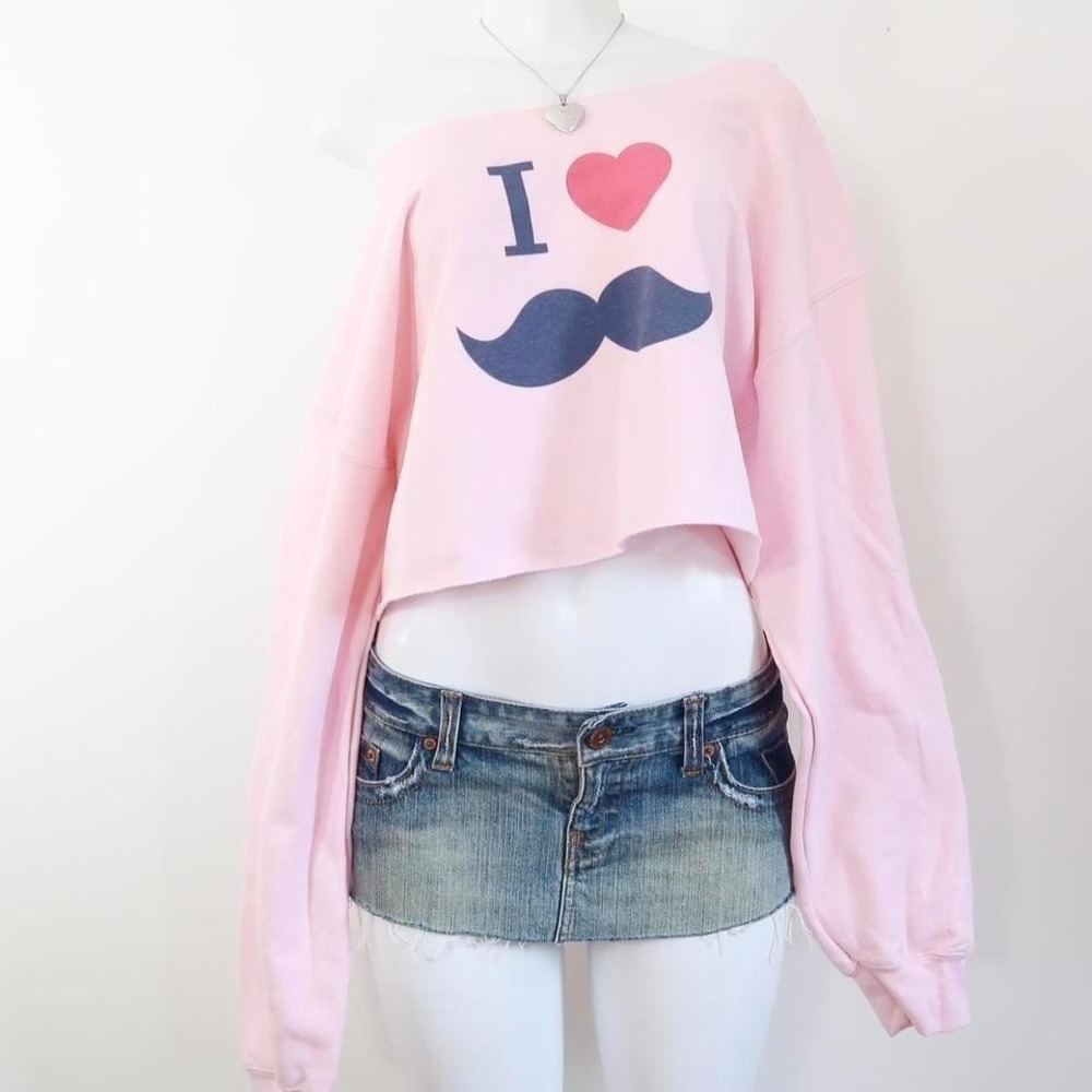 pink i heart mustache sweatshirt mcbling y2k